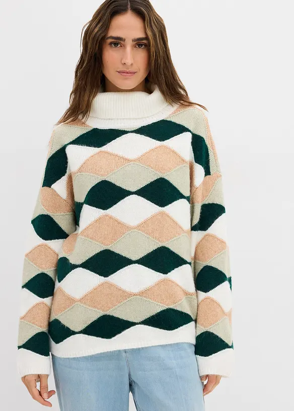 Pull col roul&eacute; &agrave; motif graphique, bonprix