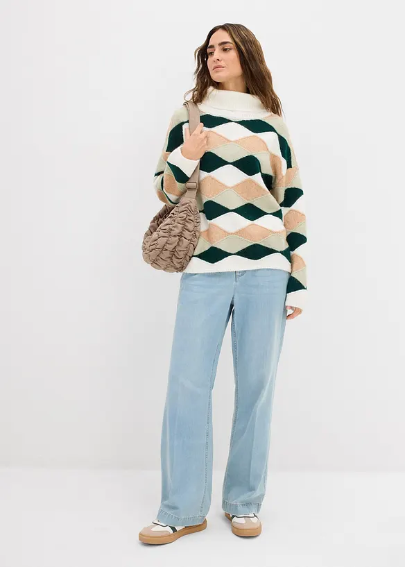 Pull col roul&eacute; &agrave; motif graphique, bonprix