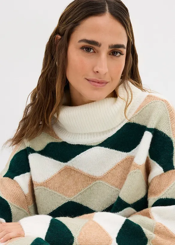 Pull col roul&eacute; &agrave; motif graphique, bonprix