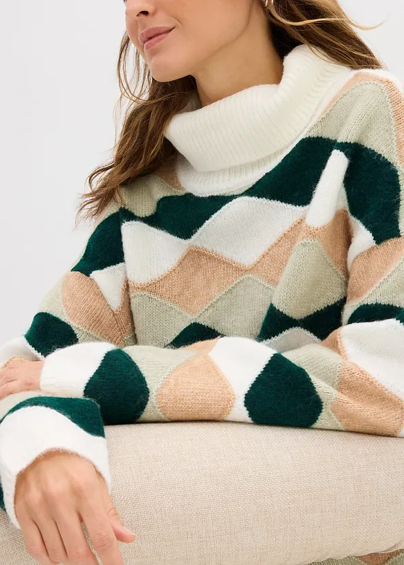 Pull col roul&eacute; &agrave; motif graphique, bonprix