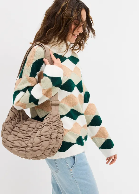 Pull col roul&eacute; &agrave; motif graphique, bonprix