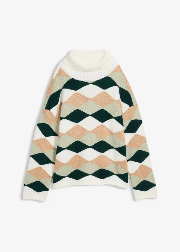 Pull col roul&eacute; &agrave; motif graphique, bonprix