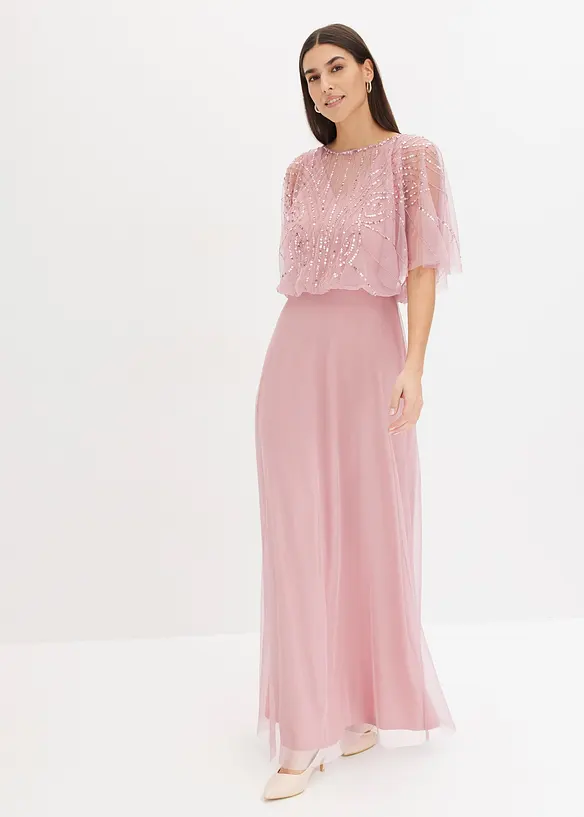 Robe longue en tulle fin avec sequins brod&eacute;s, bonprix