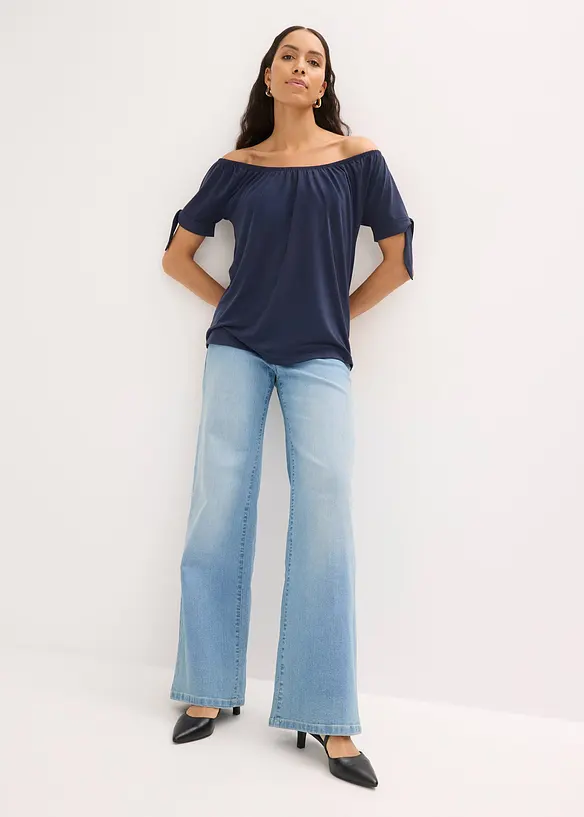 T-shirt col Bardot &agrave; d&eacute;tail n&oelig;ud, bonprix