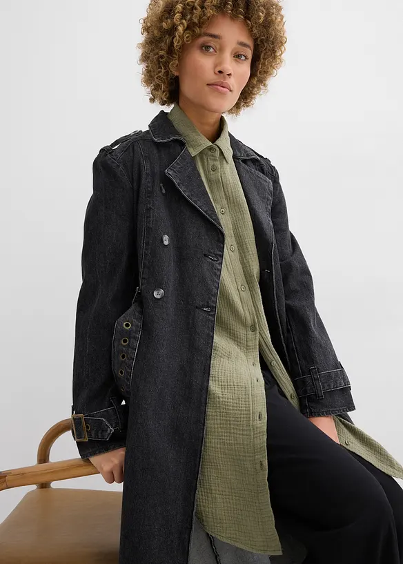 Chemisier long oversize en gaze de coton, bonprix