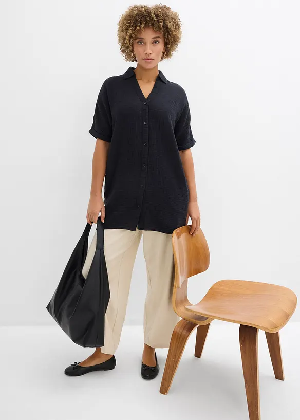 Chemisier long, oversize et doux en gaze de coton, bonprix