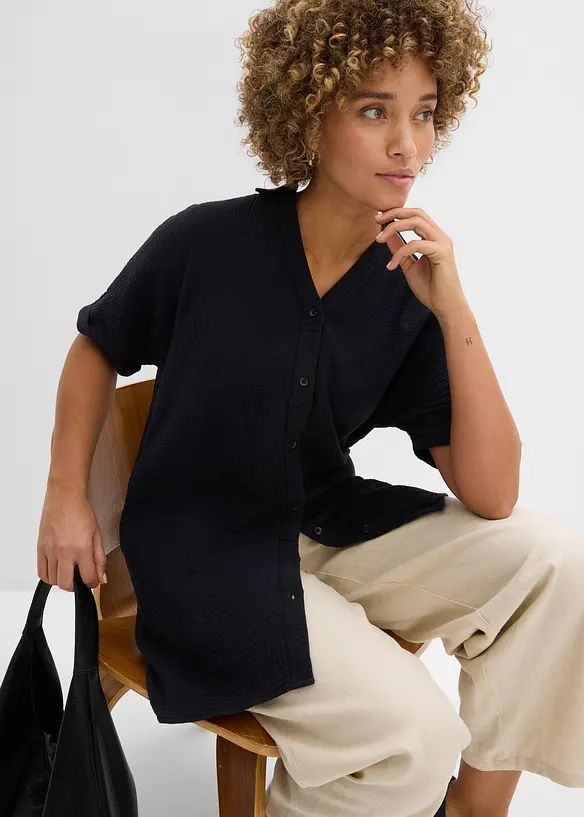 Chemisier long, oversize et doux en gaze de coton, bonprix