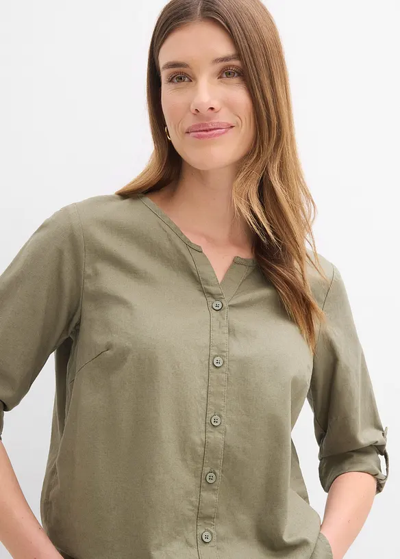 Chemisier en lin m&eacute;lang&eacute;, manches 3/4, bonprix