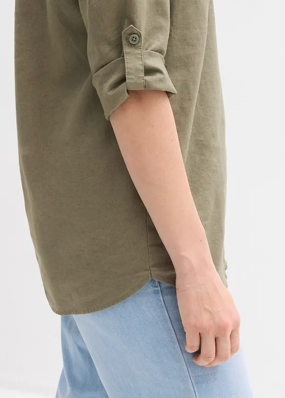 Chemisier en lin m&eacute;lang&eacute;, manches 3/4, bonprix