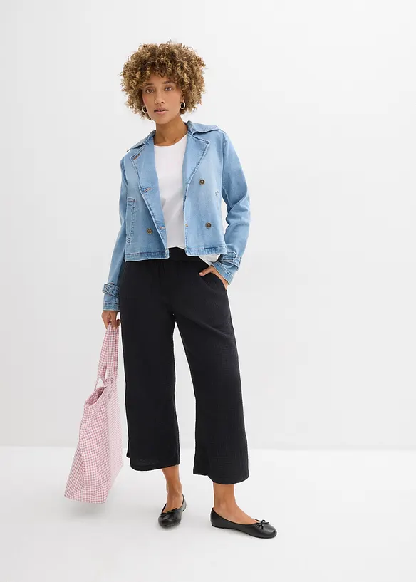 Pantalon large &agrave; pinces en gaze de coton, bonprix