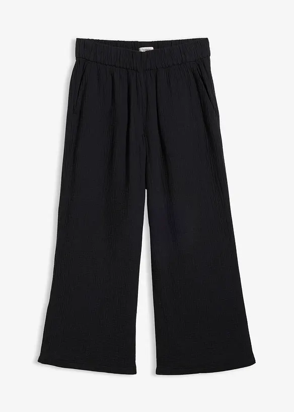 Pantalon large &agrave; pinces en gaze de coton, bonprix