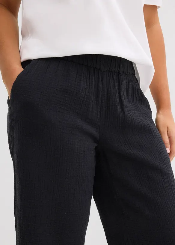 Pantalon large &agrave; pinces en gaze de coton, bonprix