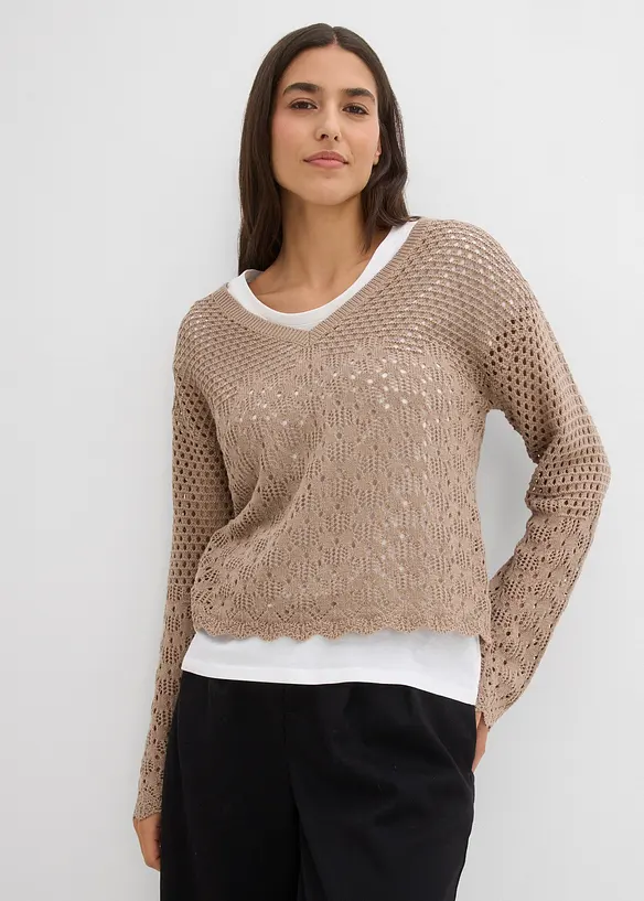 Pull l&eacute;ger en maille ajour&eacute;e, bonprix