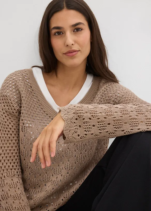 Pull l&eacute;ger en maille ajour&eacute;e, bonprix