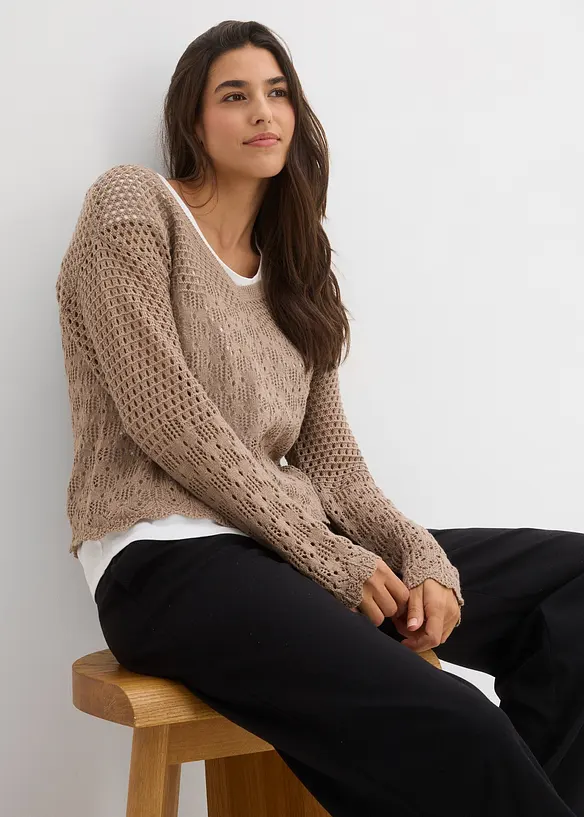 Pull l&eacute;ger en maille ajour&eacute;e, bonprix