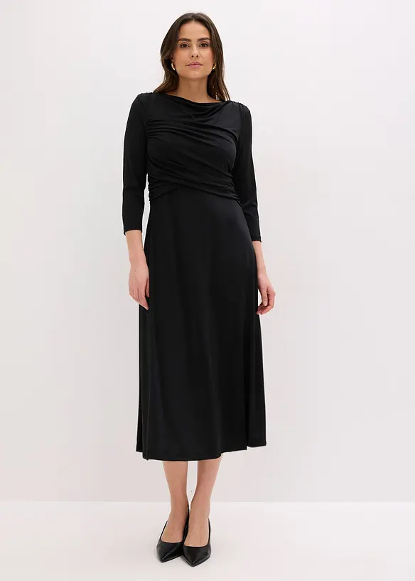 Robe midi drap&eacute;e &agrave; manches 3/4, bonprix