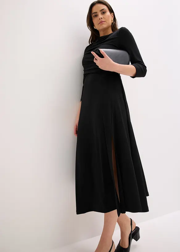 Robe midi drap&eacute;e &agrave; manches 3/4, bonprix