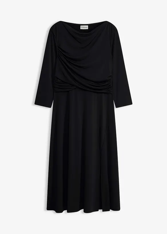 Robe midi drap&eacute;e &agrave; manches 3/4, bonprix