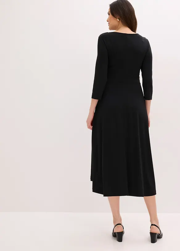Robe midi drap&eacute;e &agrave; manches 3/4, bonprix