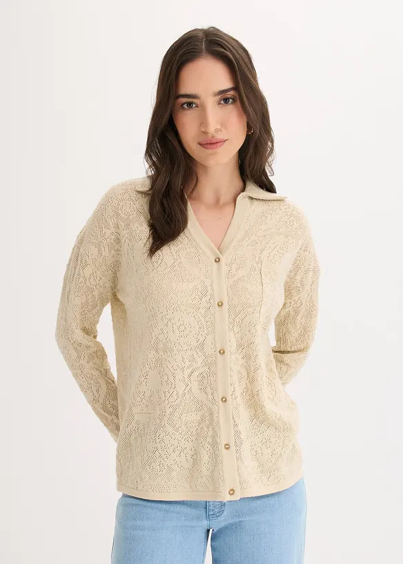 Gilet en maille ajour&eacute;e avec fil brillant, bonprix