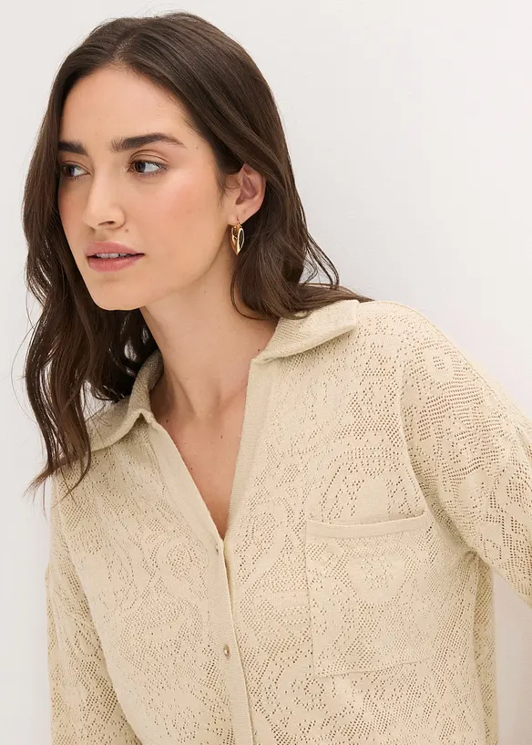 Gilet en maille ajour&eacute;e avec fil brillant, bonprix