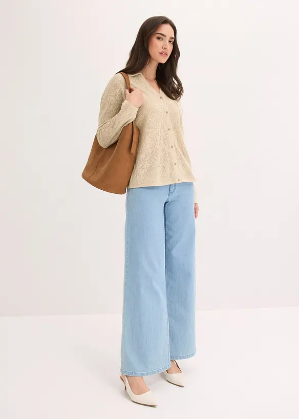 Gilet en maille ajour&eacute;e avec fil brillant, bonprix