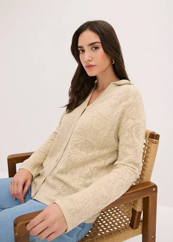 Gilet en maille ajour&eacute;e avec fil brillant, bonprix