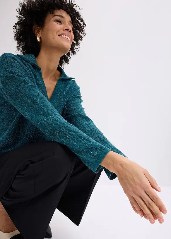 Gilet en maille ajour&eacute;e avec fil brillant, bonprix