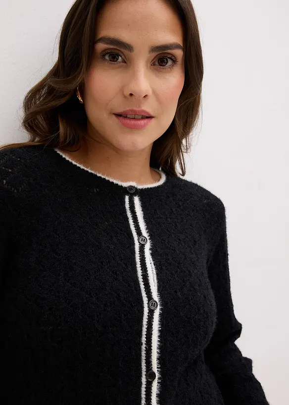 Gilet en maille poilue ajour&eacute;e, bonprix