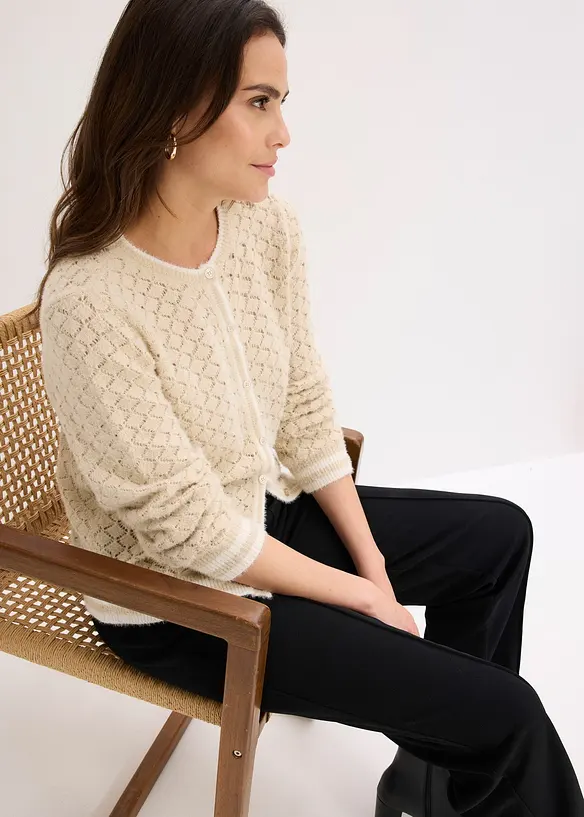 Gilet en maille poilue ajour&eacute;e, bonprix