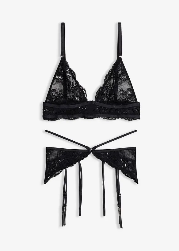 Soutien-gorge et string &agrave; lani&egrave;res ouvert (ens. 2&nbsp;pces), bonprix