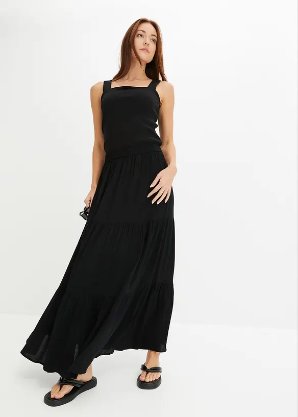 Jupe longue &eacute;tag&eacute;e en viscose textur&eacute;e, bonprix