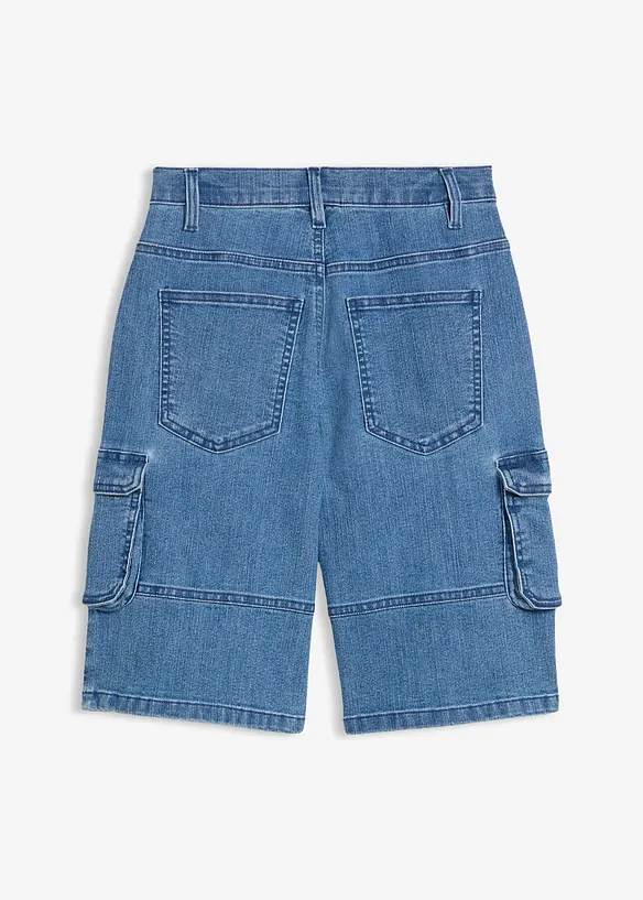 Bermuda cargo en jean &agrave; taille &eacute;lastiqu&eacute;e, loose, bonprix