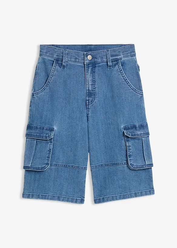 Bermuda cargo en jean &agrave; taille &eacute;lastiqu&eacute;e, loose, bonprix