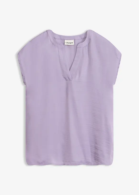 Blouse manches courtes ample en satin avec &eacute;paules descendues, bonprix