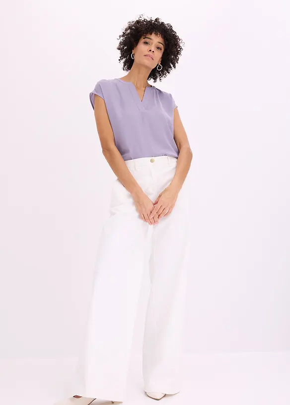 Blouse manches courtes ample en satin avec &eacute;paules descendues, bonprix