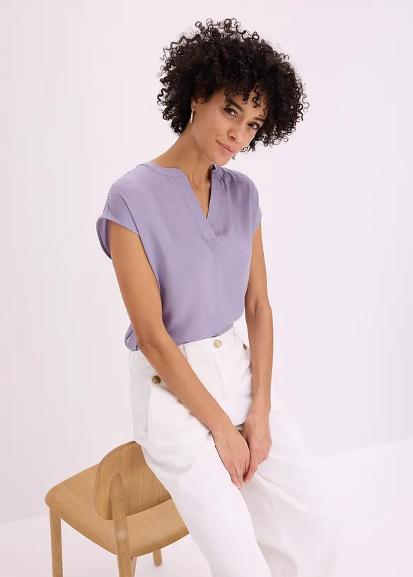 Blouse manches courtes ample en satin avec &eacute;paules descendues, bonprix