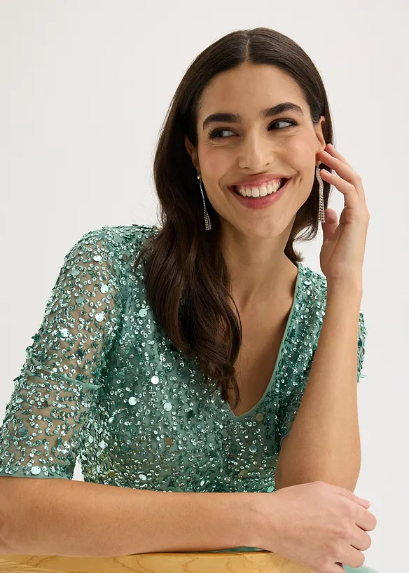 Robe de soir&eacute;e en tulle avec haut brod&eacute; de sequins, bonprix