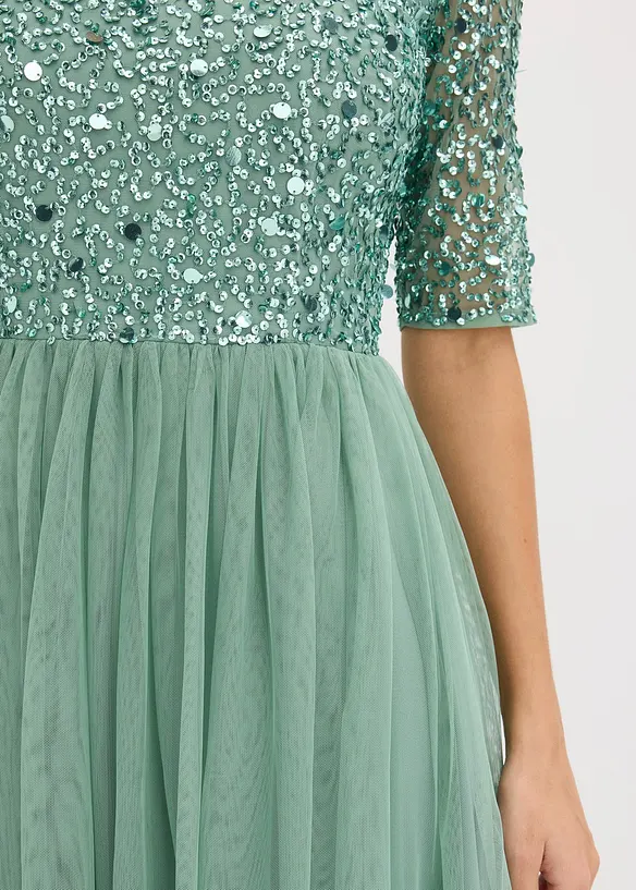 Robe de soir&eacute;e en tulle avec haut brod&eacute; de sequins, bonprix