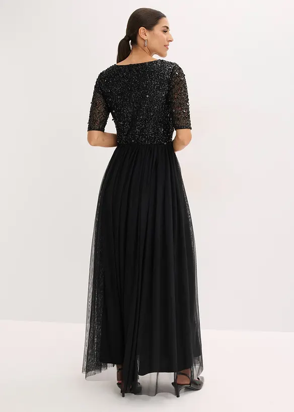 Robe de soir&eacute;e en tulle avec haut brod&eacute; de sequins, bonprix