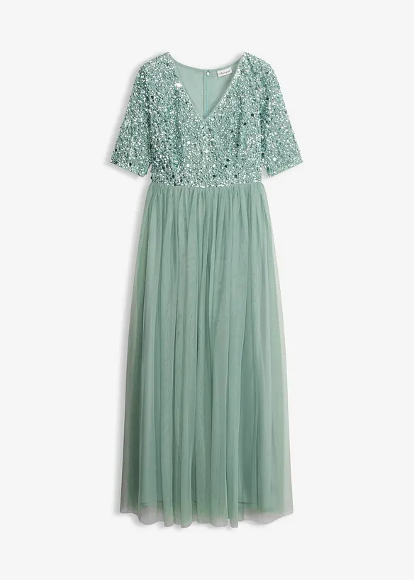 Robe de soir&eacute;e en tulle avec haut brod&eacute; de sequins, bonprix