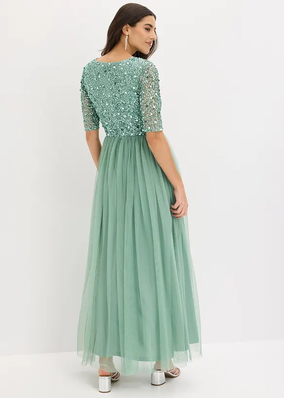 Robe de soir&eacute;e en tulle avec haut brod&eacute; de sequins, bonprix