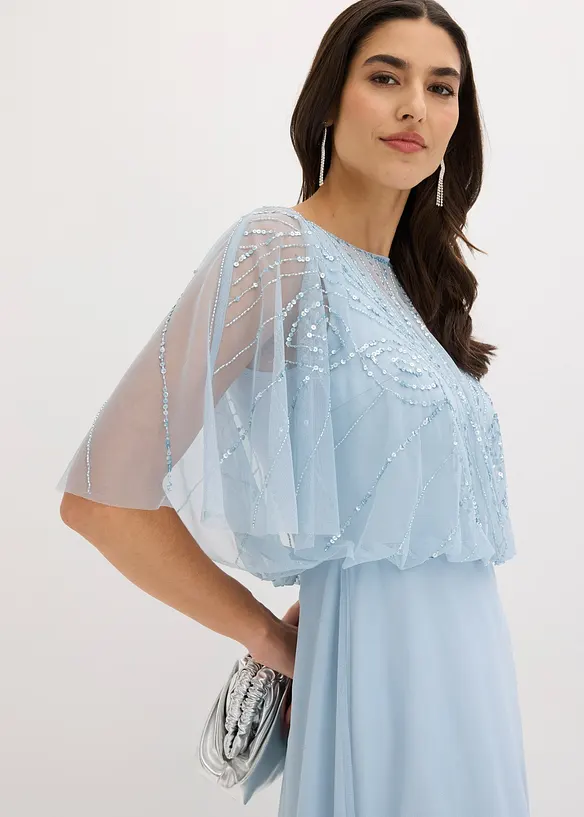 Robe longue en tulle fin avec sequins brod&eacute;s, bonprix