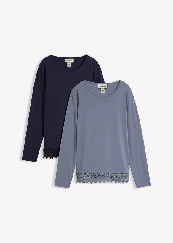 Lot de 2&nbsp;T-shirts manches longues 100% coton, bonprix