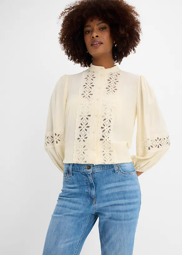 Jean droit taille mi-haute et &eacute;lastiqu&eacute;e, bonprix