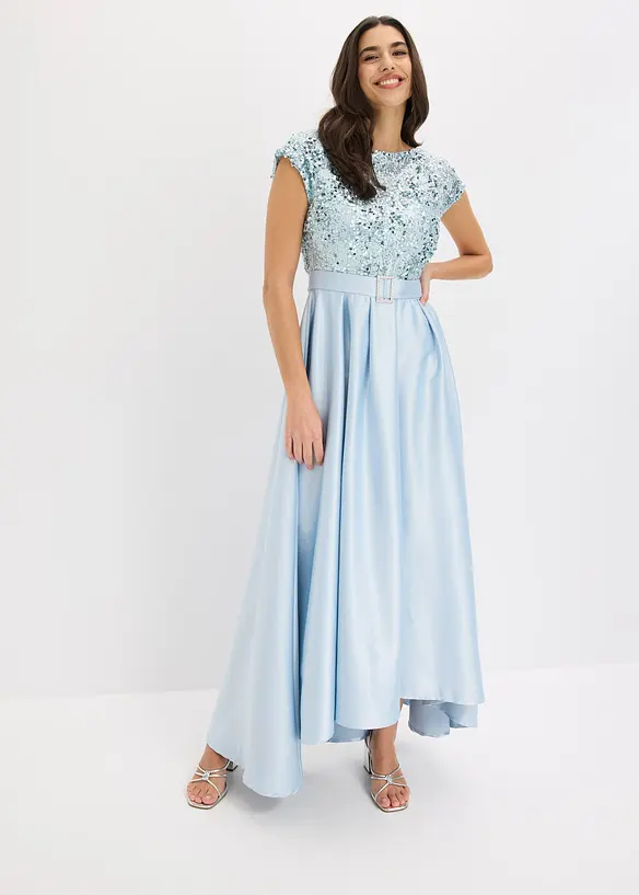 Robe de soir&eacute;e en satin brillant et sequins, bonprix