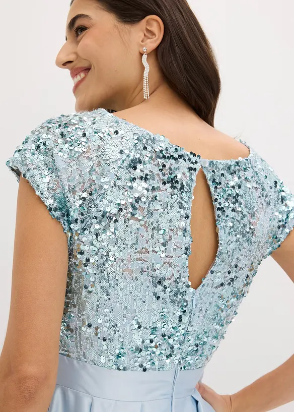 Robe de soir&eacute;e en satin brillant et sequins, bonprix