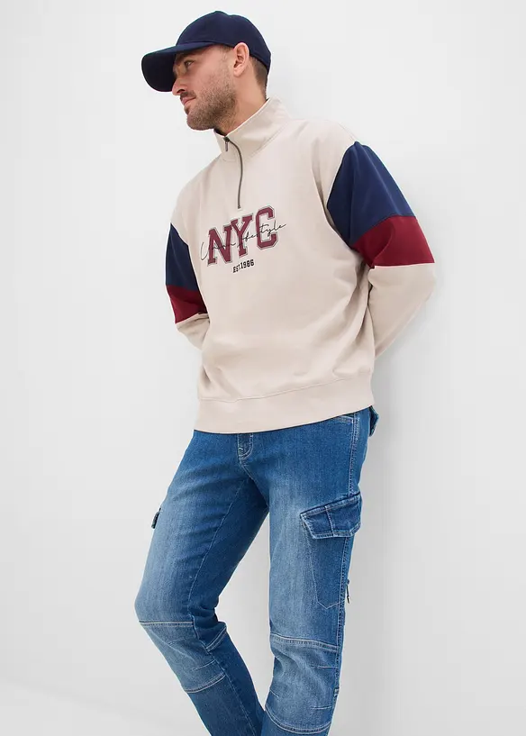 Jean cargo regular, droit et l&eacute;ger avec taille &eacute;lastiqu&eacute;e, bonprix