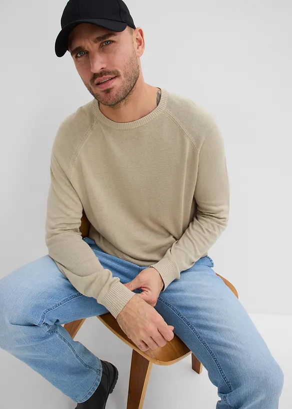 Pull l&eacute;ger en fine maille de lin m&eacute;lang&eacute;, bonprix