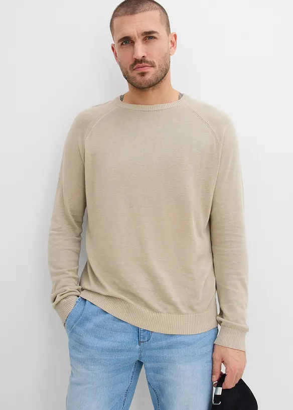 Pull l&eacute;ger en fine maille de lin m&eacute;lang&eacute;, bonprix